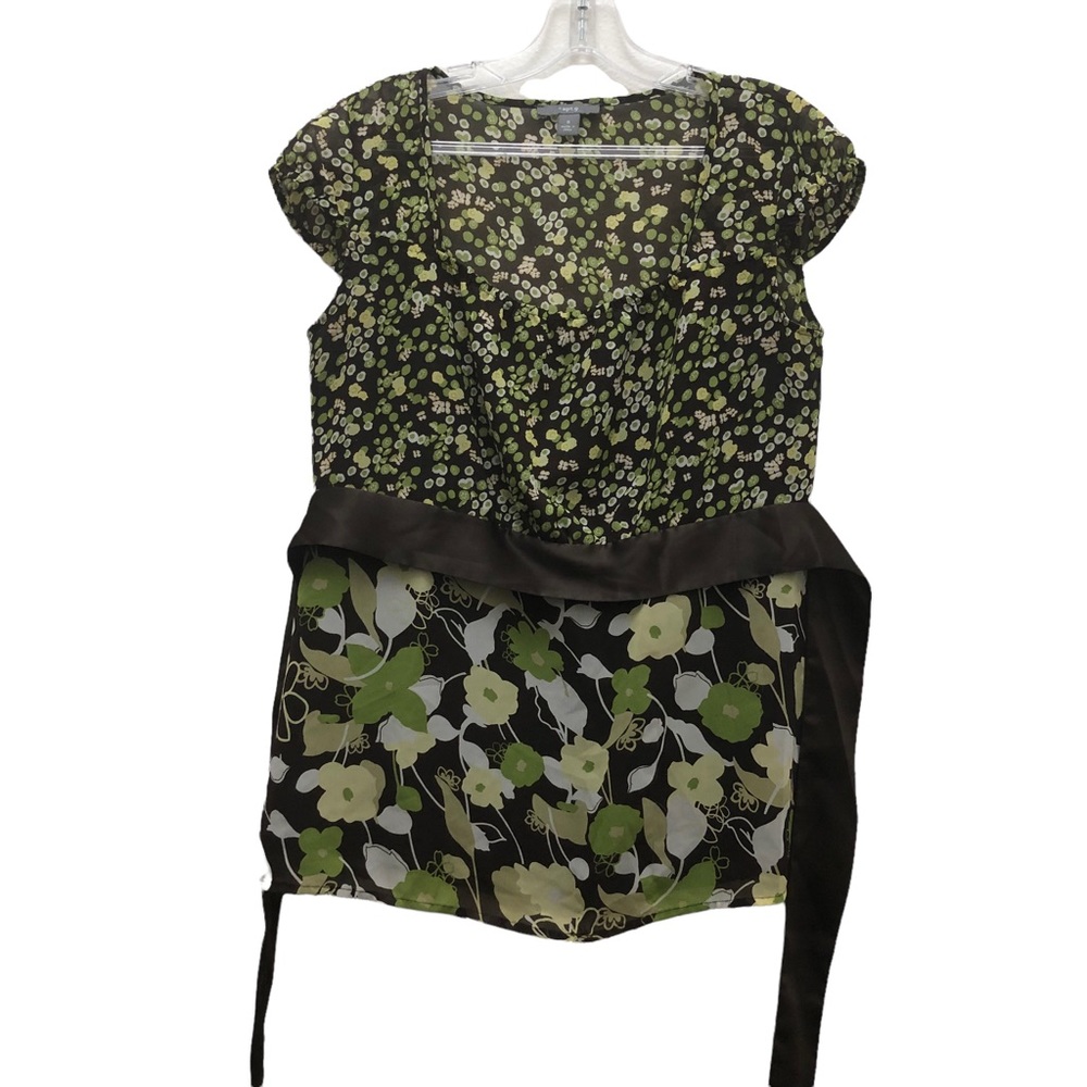 Apt.9 Floral Blouse Capped Sleeve and Waist Band that Ties in the Back W Size S